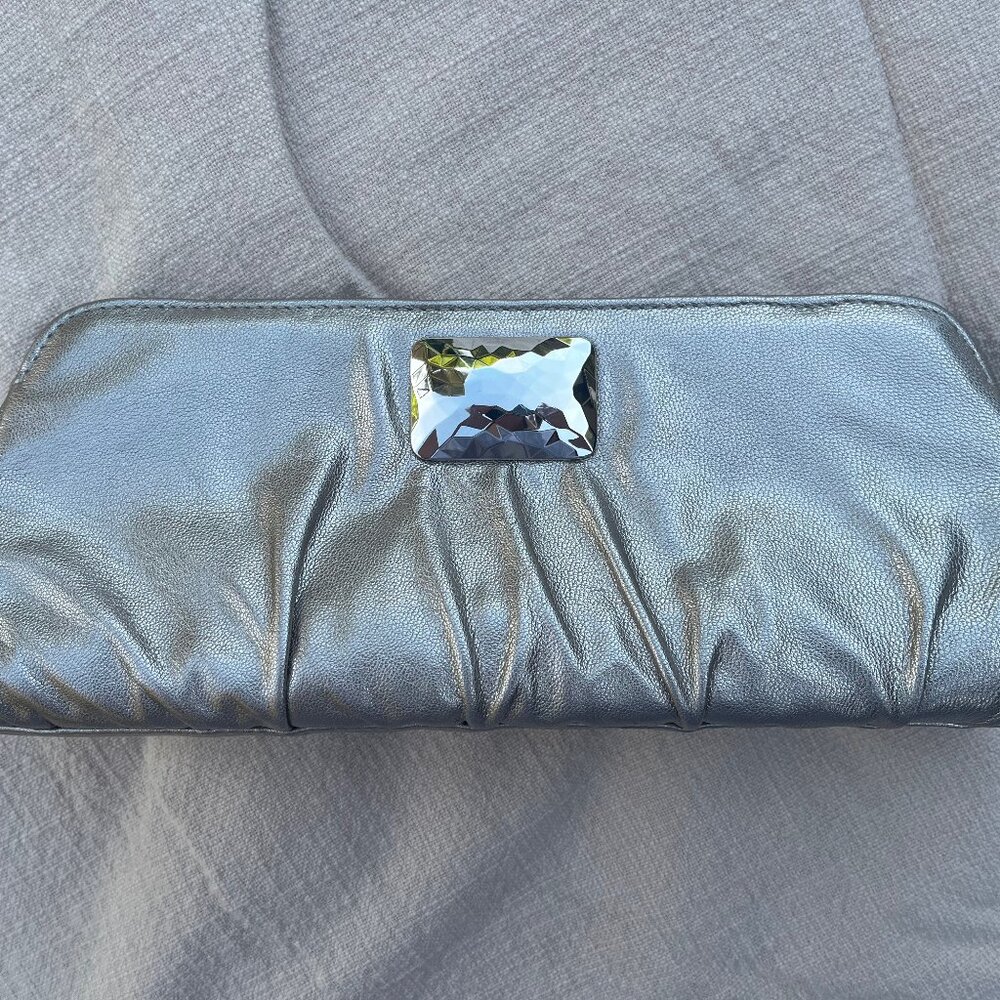 Lauren Merkin Silver and Gold Evening Clutch with Crystal Accent